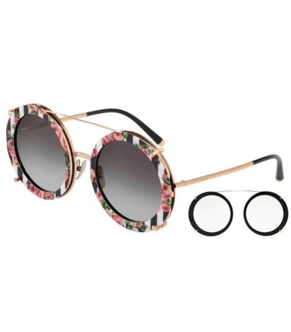 DOLCE GABBANA DG 2198 12988G DORE CLIP RAYURES ET ROSES